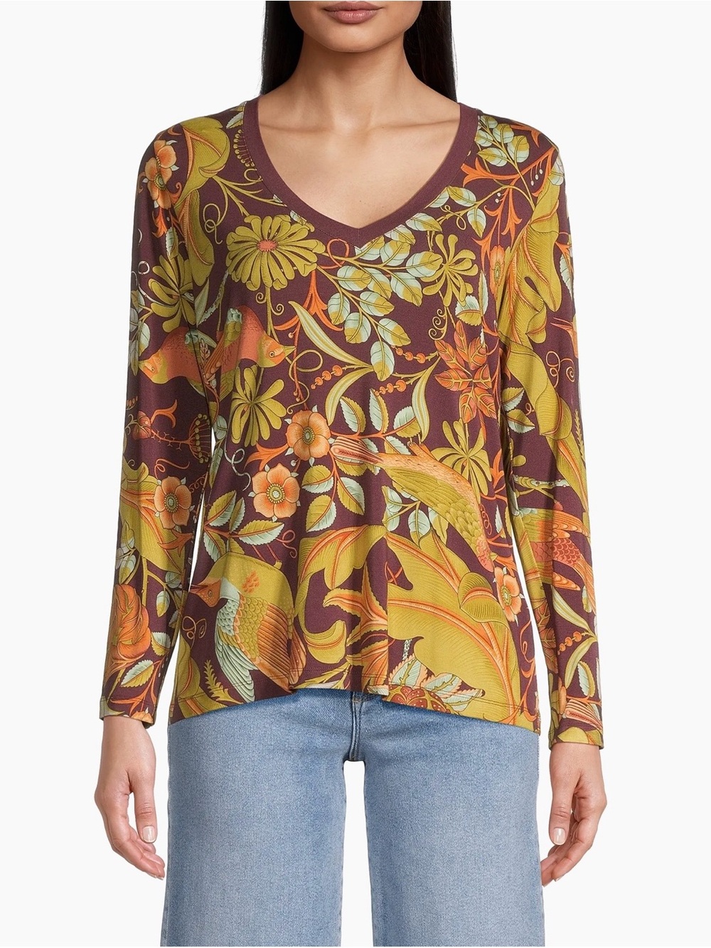 Johnny Was Salamanca Favorite Long-Sleeve T-Shirt Bird Print Size Medium GUC